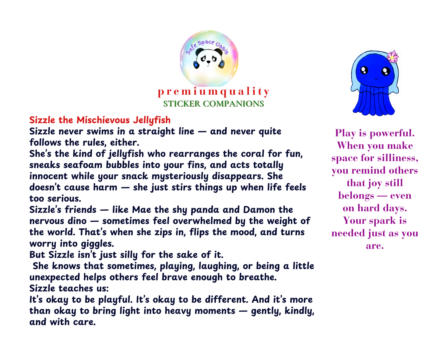 Sizzle the Mischievous Jellyfish emotion sticker for kids | Safe Space Oasis