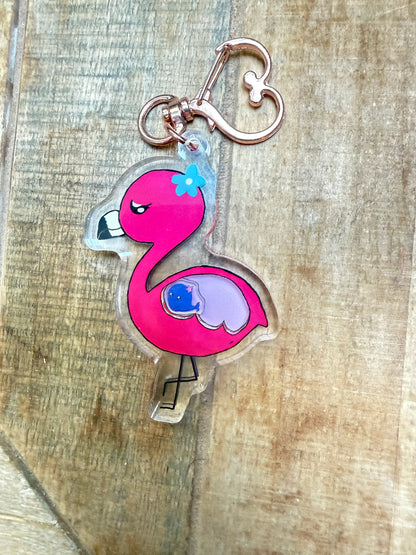 Lily The Flamingo Keychain (with Bubbles)